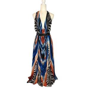 NWT TOV Holy “Tie Me Up” Los Angeles racer back maxi dress with deep V front - L